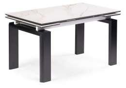 Керамический стол Давос 140(200)х80х78 белый мрамор / черный кварц (80x78)