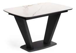 Керамический стол Петир 120(160)х80х75 белый мрамор / графит / темный камень (80x75)